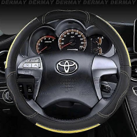 Housse de volant en cuir véritable pour Toyota Hilux Pickup (1968-2023), style sport, couleur jaune. (1/4)