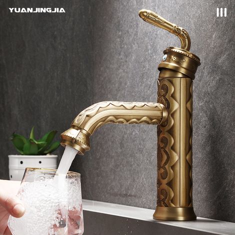 Robinet de Lavabo en Cuivre Antique, Rotatif, Mitigeur Eau Froide et Chaude, Salle de Bain (1/4)