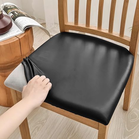 Wasserdichte Stuhlhussen aus PU-Leder, 4er-Set elastische Überzüge, Küchenstuhlschoner (schwarz), passend für Stühle von 36 bis 48 cm.