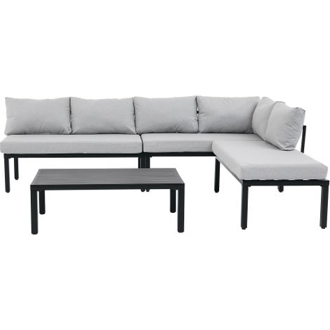 Gartenlounge 6-Sitzer Grau, Modulares Gartenmöbel-Set mit Tisch, Verzinktem Eisenrahmen, Verstellbaren Beinen und Abnehmbarer Rückenlehne