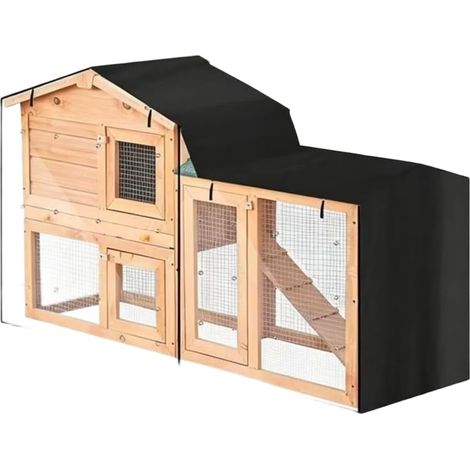 Housse de clapier triangulaire imperméable Oxford avec protection UV Panneaux de ventilation enroulables pour lapin, cochon d'Inde, noir, 147, 52, 86 cm, résistant au soleil (180 x 52 x 86 cm (1/5)