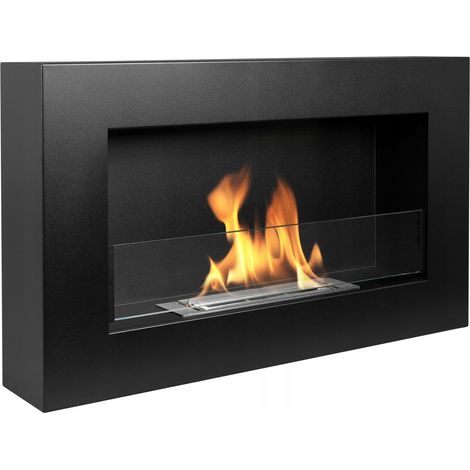 Wandhängender Bio-Kamin mit Glas, 65 x 40 x 12 cm, BOX, Flammenregulierung, Mattschwarz (1/5)