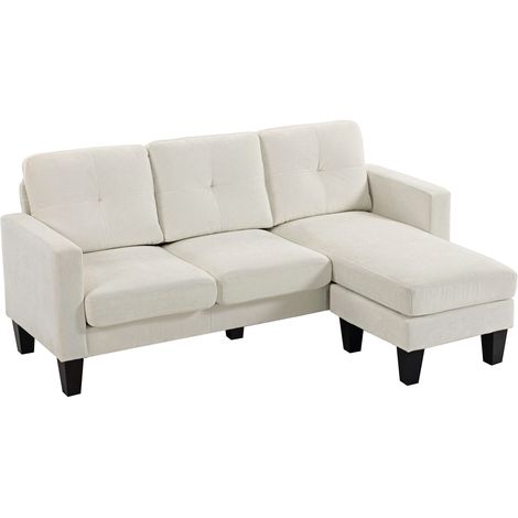HOMCOM sofá chaise longue reversible, sofá de 3 plazas en forma de L, tapizado en chenilla, asiento y respaldo acolchados, crema