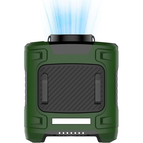 Ventilateur de ceinture portable à pince – 24 h d'autonomie, batterie 10 000 mAh, 3 vitesses, débit d'air 15 500 tr/min, lumière LED SOS, mains libres, pour l'extérieur, la pêche,vert, mini, art déco (1/5)