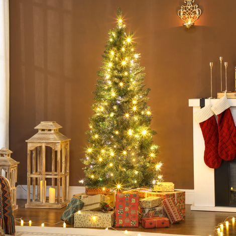 Albero di Natale artificiale da 150 cm, albero di Natale sottile con 170 luci, 635 punte, supporto in metallo pieghevole, verde (1/5)