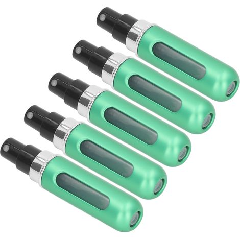 Set mit 5 tragbaren Parfüm-Sprühflaschen aus Aluminium, 5 ml, grün, für Reisen und Outdoor-Aktivitäten. (1/4)