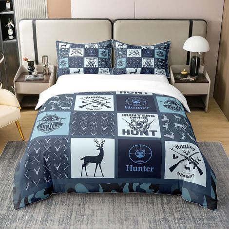 Belle Cerf 100% Coton Housse De Couette 200x200cm Chasse Au Cerf Literie Set Chambre à Coucher Bois De Bleu Parure Lit Femelle Ouest Ferme Ensemble Lit avec 2 Taie d'oreiller - 200 x 200 cm + 2 taies (1/5)