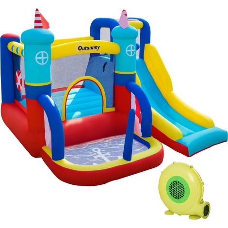 Castello Gonfiabile 4 in 1 Bimbi 3-8 Anni, Scivolo e Piscina, 265x260x200cm