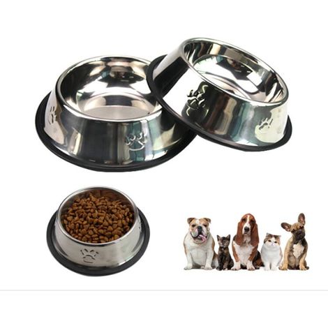2 Gamelles, 18cm, Gamelle Chien, Inoxydable Bols Chat Alimentaire en Acier Antidérapantes avec Base en Caoutchouc, Gamelles d'eau pour Animaux de Compagnie de Petite Taille, (1/4)