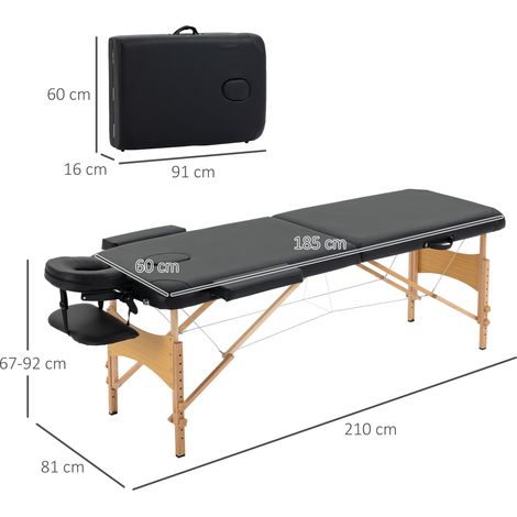 Table de massage, canapé de massage pliable, banc de massage réglable en hauteur pour spa, salon, simili cuir, bois, noir (1/5)