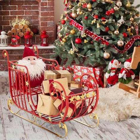 COSTWAY Deko Schlitten für Weihnachten, Metallschlitten Weihnachtsdeko, Weihnachtsschlitten Santaschlitten Metall, Weihnachtsdekoration für Zuhause, Festival, Party, 99x36x61cm, Rot
