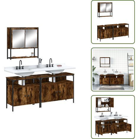 Rangement salle de bain - vidaXL Ensemble de meubles de salle de bain 3 pcs Chêne fumé - Meuble murale (1/5)