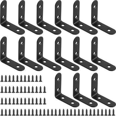 Lot de 15 Équerre,Acier inoxydable,Noir,Support angle 90 degrés,Vis M4,Fixation meubles bois (1/5)