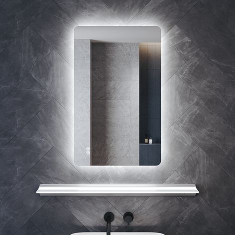 SONNI Badspiegel mit Anti-Beschlag Beleuchteter Ablage, Moderner LED Badezimmerspiegel mit Touch-Bedienung 3 Lichtfarben und Dimmfunktion, 80x60cm (1/5)