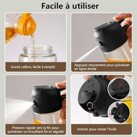 470 ml Ölspray und Ölspender, Olivenöl-Spender zum Kochen, für Heißluftfritteuse, Salate und Grills (Schwarz, Schwarz)