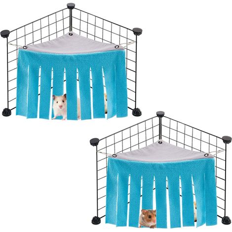 Hideaway Corner - Polar Fleece & Non-Woven Fabric - For Guinea Pig Hamster Chinchilla Rabbit Squirrel Hedgehog - 2 Pack with 6 Stainless Steel Hooks (1/5)