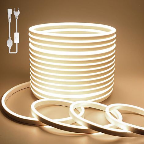 Ruban LED Exterieur Etanche 5M Blanc Naturel de Bandeau LED 220V Néon Bande Eclairage Lumineuse IP65 de Flexible Imperméable Découpable Intérieure Inclus Adaptateur Secteur pour Chambre Cuisine (1/5)