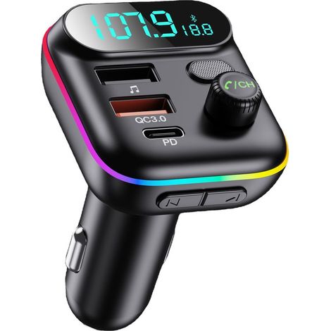 1 transmetteur FM Bluetooth, émetteur radio pour voiture, chargeur rapide PD Type C + QC3.0, mains libres, lecteur MP3 avec support clé USB (1/5)