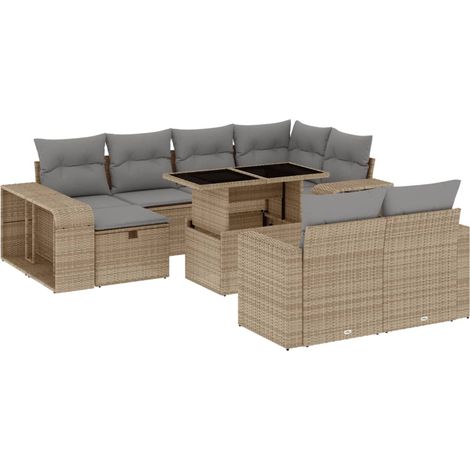 vidaXL Set Divani da Giardino 11 pz con Cuscini Beige in Polyrattan (1/5)