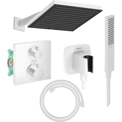 Columna de ducha termostática HANSGROHE Ecostat Square Pulsify S ducha fija Flexible Designflex Pulsify E teleducha blanco mate