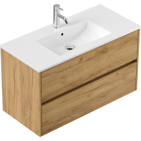 Badmöbel Taifun mit Waschtisch 100 cm 2 Greifraum SoftClose Auszüge eiche gold (1/5)