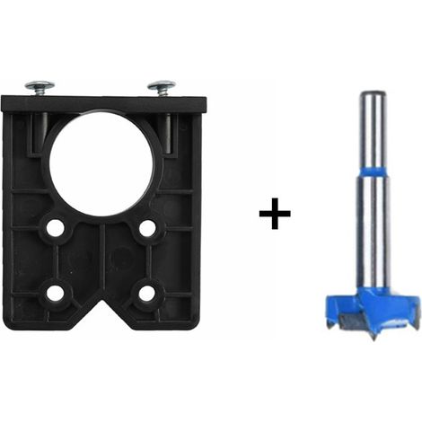 Outil de positionnement des trous de charnière (noir) + foret bleu de 35 mm Gabarit de perçage pour charnières de 35 mm, outil auxiliaire de perçage pour le travail du bois, gabarit de perçage pour ch (1/5)