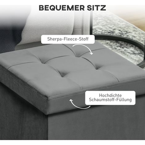 Tabouret pliable avec rangement, coffre de rangement, mousse, MDF, gris (1/4)
