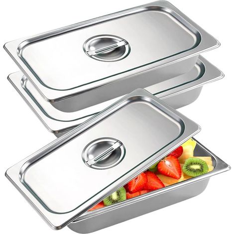 Lot De 3 Bac Inox Alimentaire, Plat Four Rectangulaire, 32,5 x 17,6 CM Plats À Four En Acier Inoxydable, Plat Four Rectangulaire, Bac De Cuisson En Inox, Pour Servir Des Plats Et Gril Gâteaux (1/5)