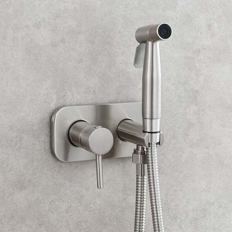 Kit Douchette WC，Toilette Bidet Spray, Bidet Pulvérisateur de Douche Kit en Laiton Kit Mitigeur Douchette à Main Mural argent (1/4)