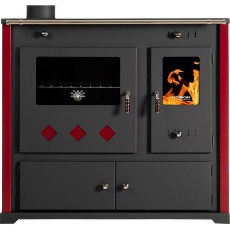 Prometey – Poêle à bois Practik lux Eco – Puissance 9,5 kW – Efficacité 87,54 % – Plaque en fonte – Conduit à gauche – Surface chauffée 40 à 100 m² (1/2)