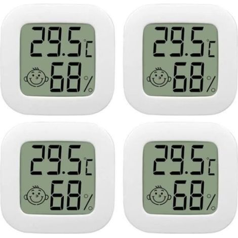 pair 4 Pack Thermometre Interieur Mini LCD Thermomètre Hygrometre Haute Précision Température Hygromètre Moniteur avec Air icône