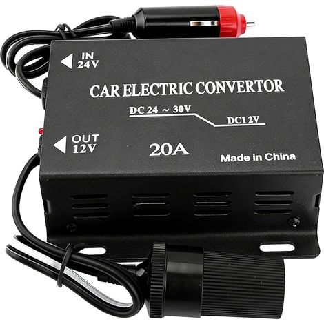 Réducteur De Tension De Voiture, Alimentation Abaisseur Voiture 20a 24v vers 12v, 240W Convertisseur d'alimentation De Voiture avec Prise Allume-Cigare, 20a Transformateur Abaisseur De Tension (1/5)