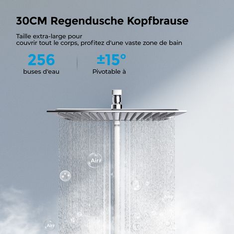Heilmetz – Colonne de douche thermostatique avec tête pluie 30 × 30 cm – Sécurité 38 °C – Hauteur réglable 80–118 cm – Raccord G1/2 en laiton