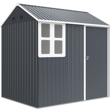 7 x 6ft Galvanised Garden Shed, with Latch - Dark Grey