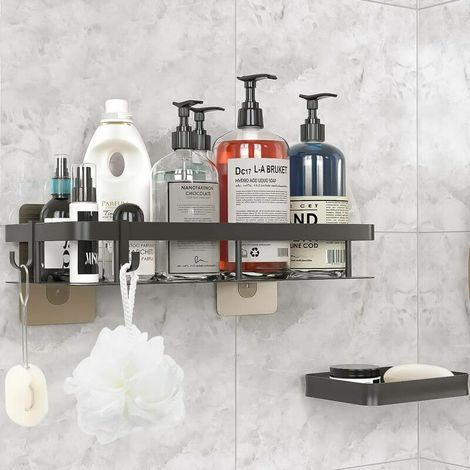 royaluxe - Support de douche sans perçage pour porte-savon avec crochets pour éponges suspendues Espace en aluminium auto-adhésif mural pour salle de bain Organisateur de douche Panier de douche Étagè (1/5)