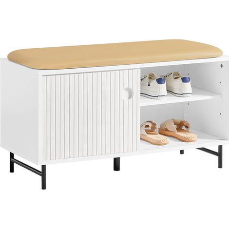 Panca con seduta, Scarpiera con 2 ante scorrevoli, Panca ingresso con vano portaoggetti, 85x37x49cm FSR116-W SoBuy (1/5)