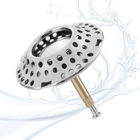 Bouchon de baignoire 2 en 1 avec filtre à cheveux intégré, hauteur réglable, anti-obstruction, absorbe efficacement les cheveux (laiton) (1/5)