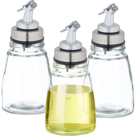 Juego de botellas de aceite de vidrio rellenables con vertedores de metal