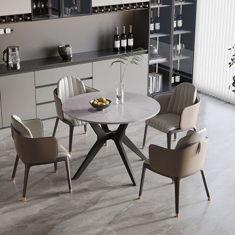 Table à manger ronde en pierre brillante gris 110 cm PAULA (1/5)