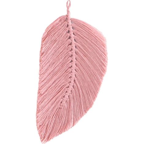 Suspension chic en macramé avec plumes, style bohème, tissée à la main, pour appartement-Pink (1/5)