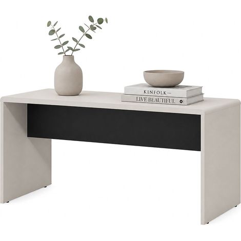 Wohnzimmertisch Limatola, rechteckig, Tischplatte Weiß, Gestell Schwarz, 90x50x47h cm Cremeweiß