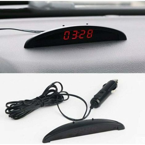 Green Mobility-Horloge de température de voiture , tension de thermomètre d'horloge numérique universelle de tableau de bord automatique avec écran LCD pour l'intérieur de la voiture, rouge