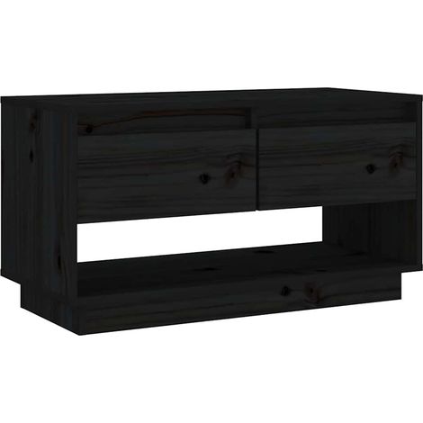 Mobile TV Armadietto TV Mobile Porta TV Nero 74x34x40 cm in Legno Massello di Pino (1/4)