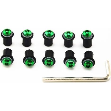 10 pièces boulons écrous M5, vis moto pare-brise, fixation universelle verte, kit de montage pour motocyclettes