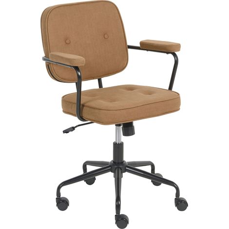 Office Chair Light Brown Fabric Swivel Adjustable Height with Armrests Home Office Study Traditional PAWNEE (1/5)
