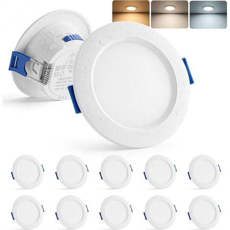 Spot LED Encastrable Salle de Bain, 4W Spots Extra Plat, Lot de 10 Blanc Chaud Blanc Neutre Blanc Froid, Spots de Plafond Trou 55-68mm, 220V 360LM IP44 Spot Pour Salle de Bain Cuisine (1/5)