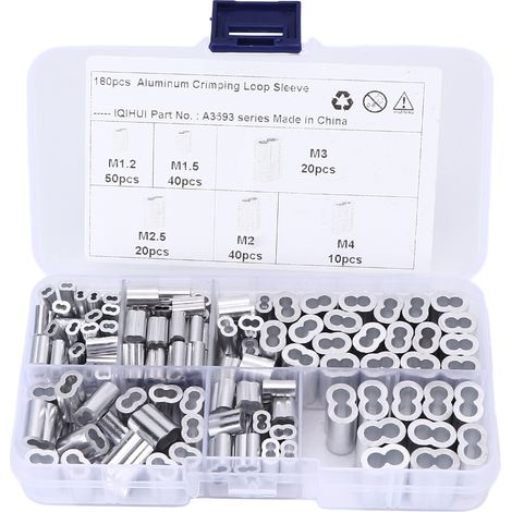 Kit de Manchon de Boucle de Sertissage, Manchon de Boucle de Sertissage en Aluminium, Kit D'assortiment de Manchons de Boucle de Sertissage en Aluminium, Installation Facile pour. (1/5)