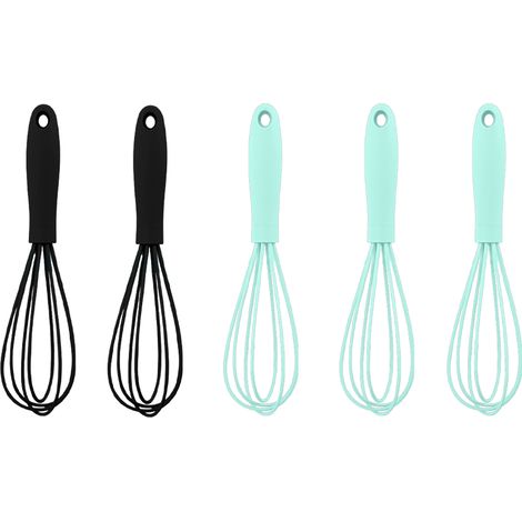 Fouet Cuisine - Ensemble de 5 Fouets Miniatures en Silicone Alimentaire et Acier Inoxydable - Pour Mélanger Œufs Pâte Sauce Crème - Lot de 5 (1/5)