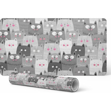 Alfombrilla de escritorio para dise帽adores gr谩ficos y dise帽adores con estampado de gatos adorables, 90x45 cm.