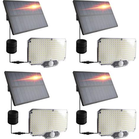 Lampes solaires d'extérieur,186 LED,Avec détecteur de mouvement,Étanche IP65,Angle d'éclairage de 120°,Éclairage extérieur avec câble,Lampe murale orientable pour jardin, cave, balcon (1/5)